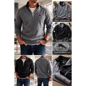 Tommy Bahama Men's XXL Reversible 1/4 Zip Pullover Gray Cotton Blend